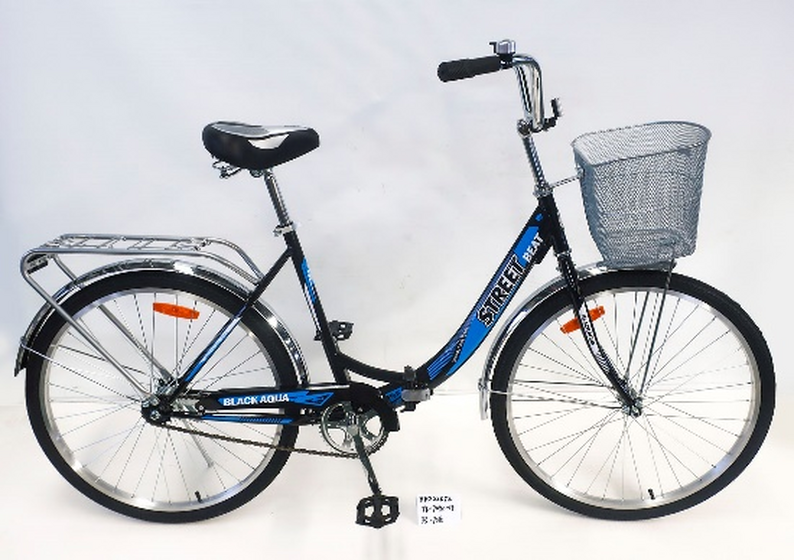 Велосипед 26"Street складной черный-синий (19) с корзиной