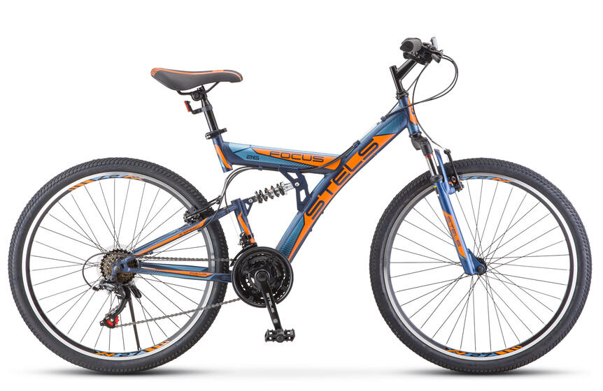 Велосипед 26" STELS Focus V 18-sp 18" Тёмно-синий/оранжевый арт.V030	