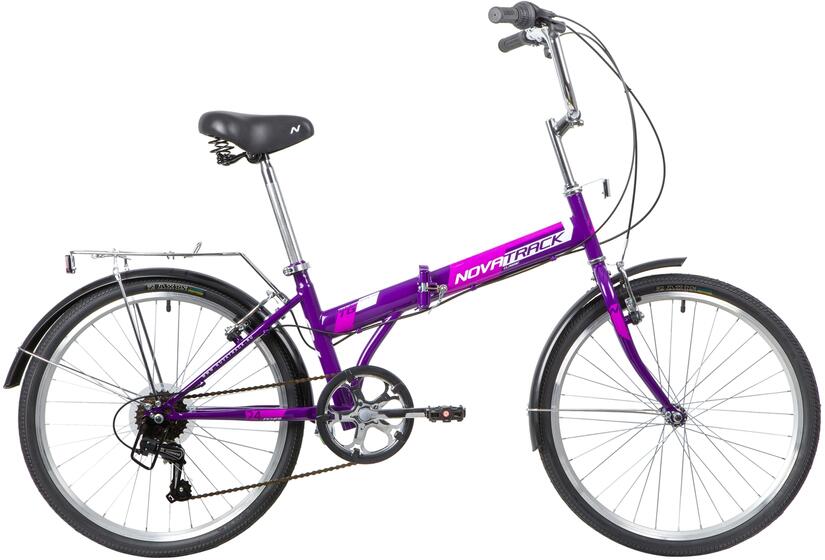 Велосипед NOVATRACK 24" складной, фиолет., TG, 6скор. Shimano TY-21, тормоз V-brake.,сидение комфор